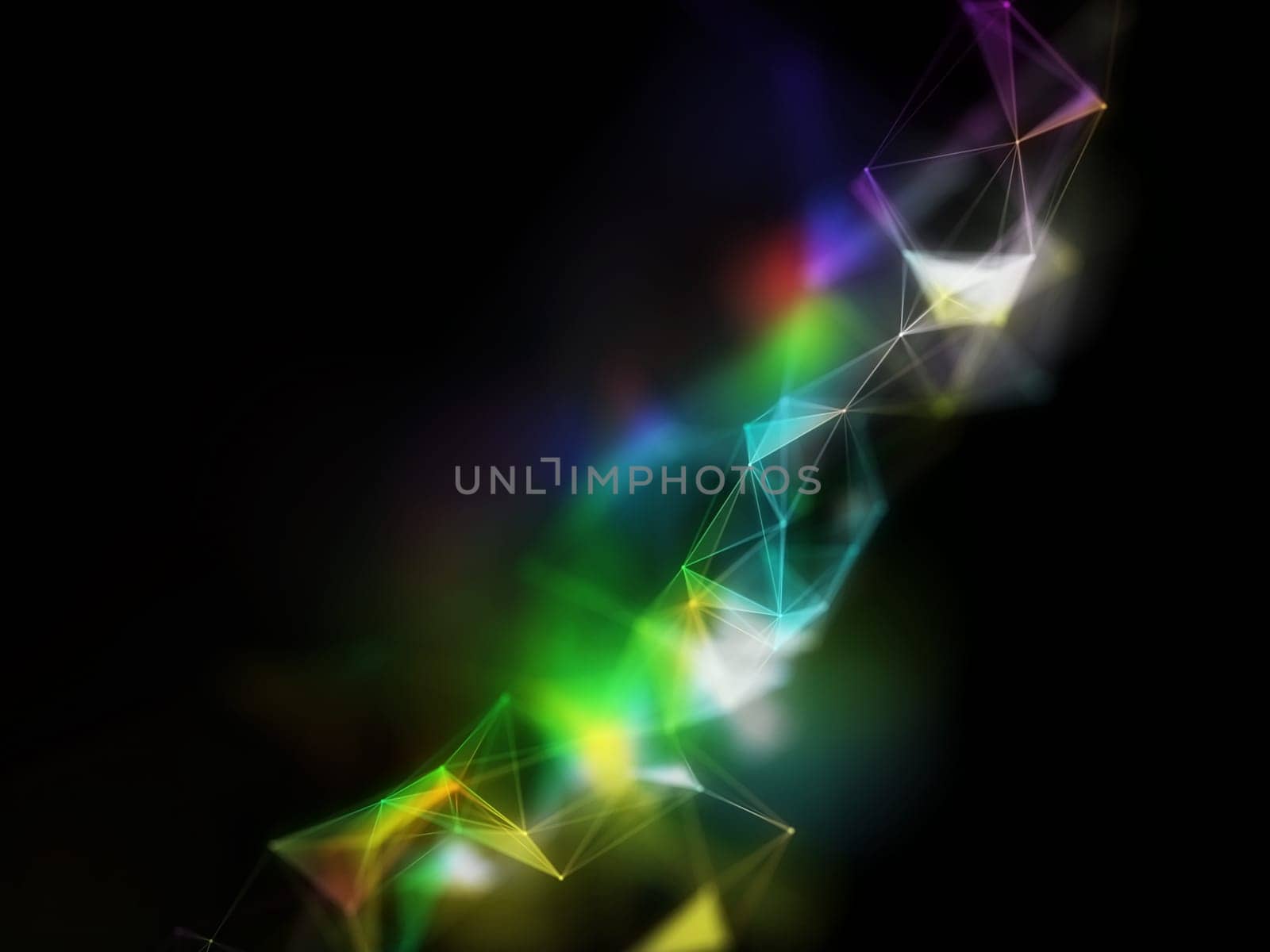 3D render of a colourful low poly plexus design, network communications
