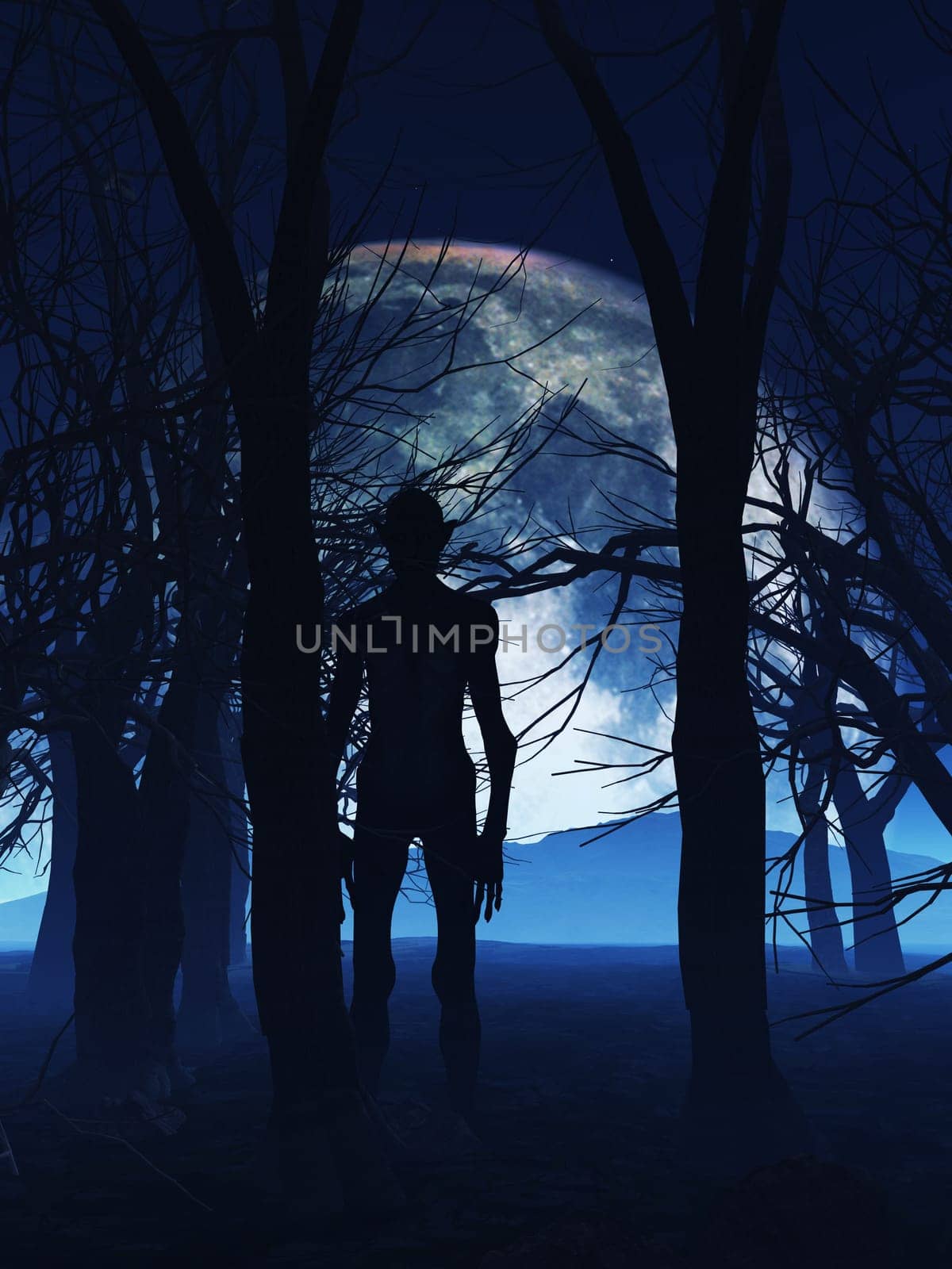 3D render of a creature silhouette in the woods
