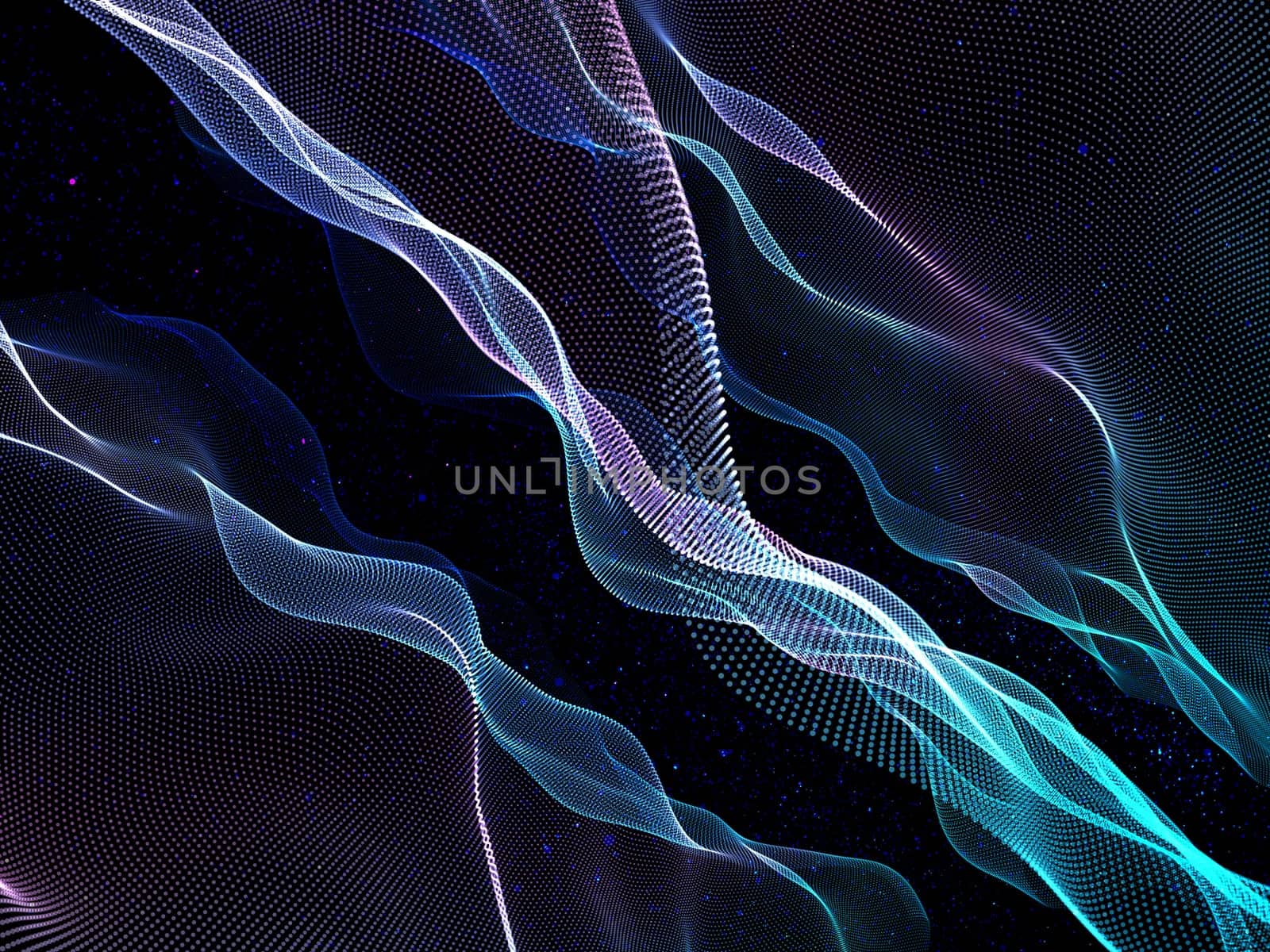 3D render of a cyber technology background with flowing particles