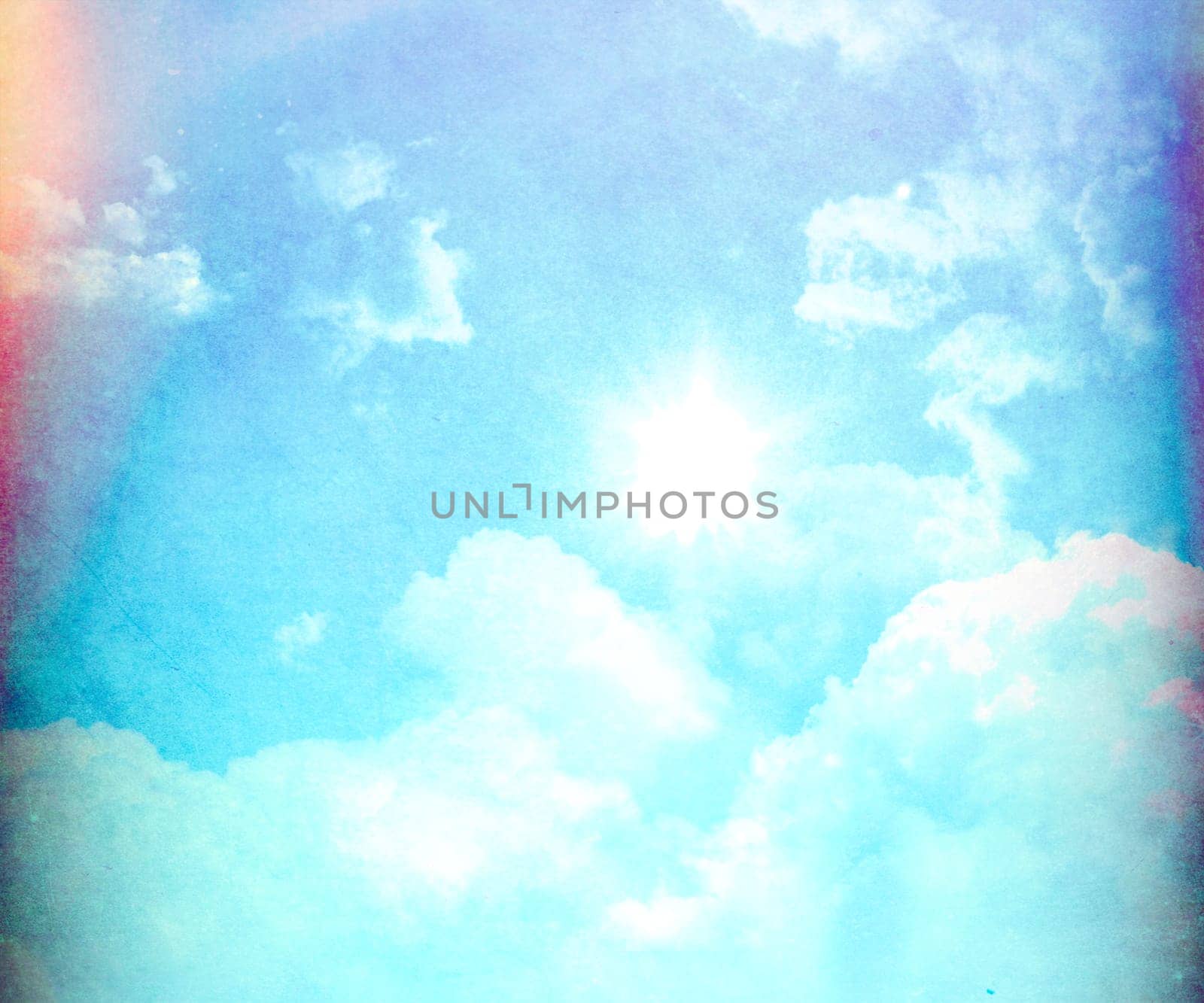 3D render of a blue sky with fluffy white clouds