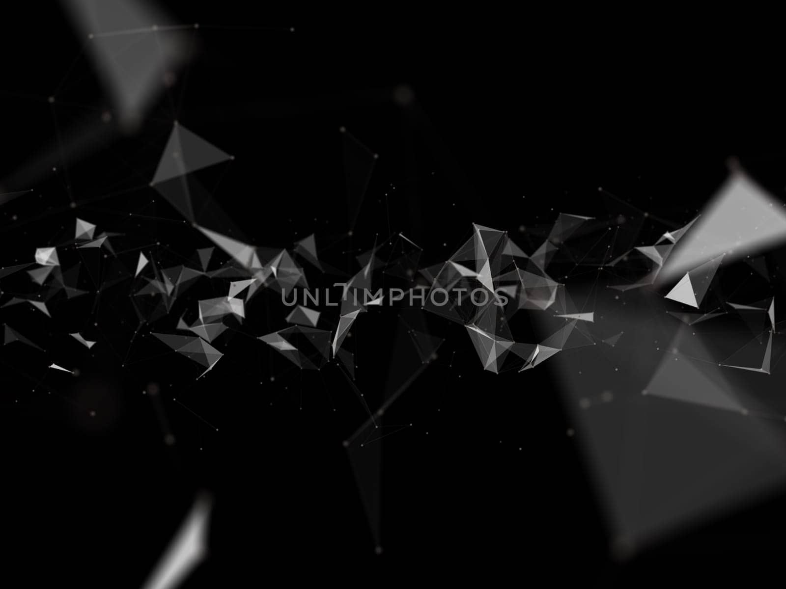 3D render of a connections polygonal design with connecting lines and dots