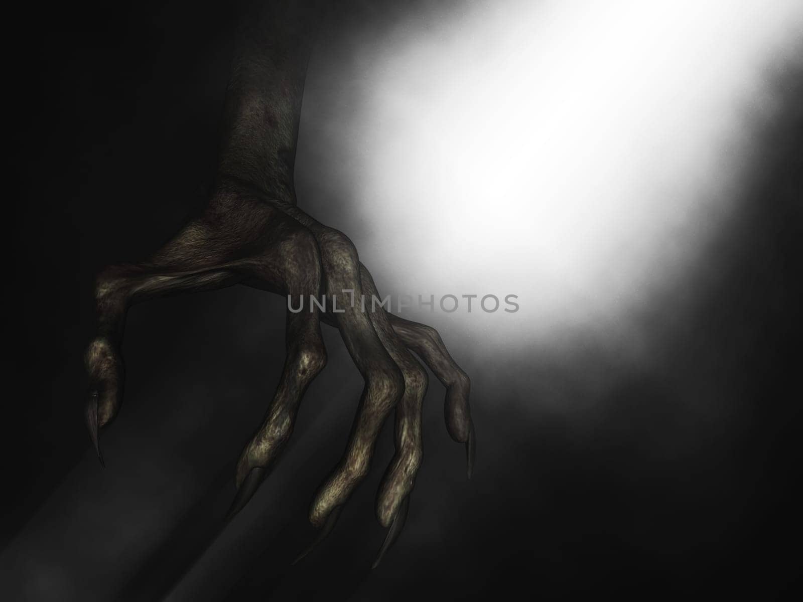 3D render of a close up of demonic hand with claws