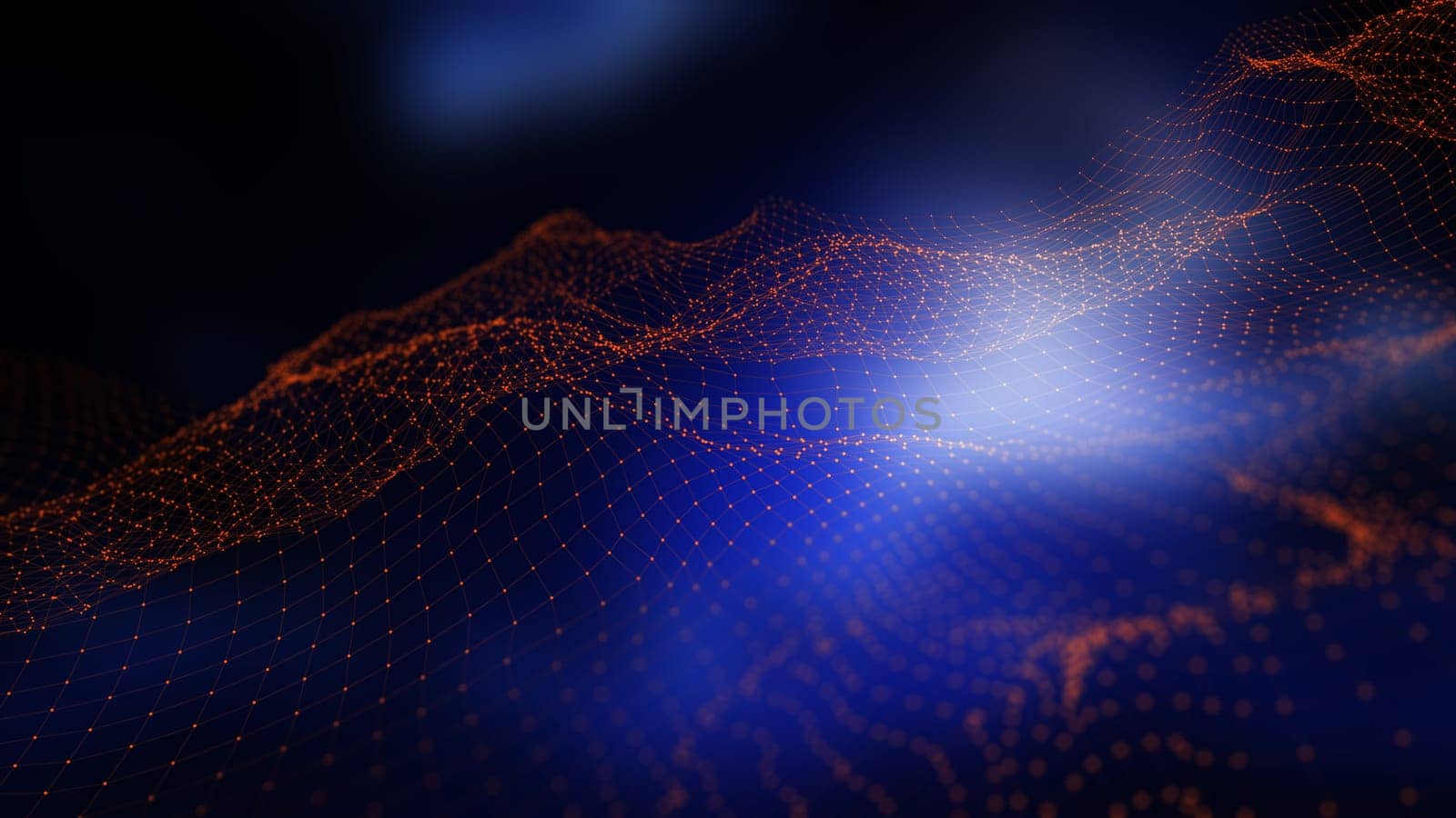 3D render of a digital landscape with connecting lines and dots
