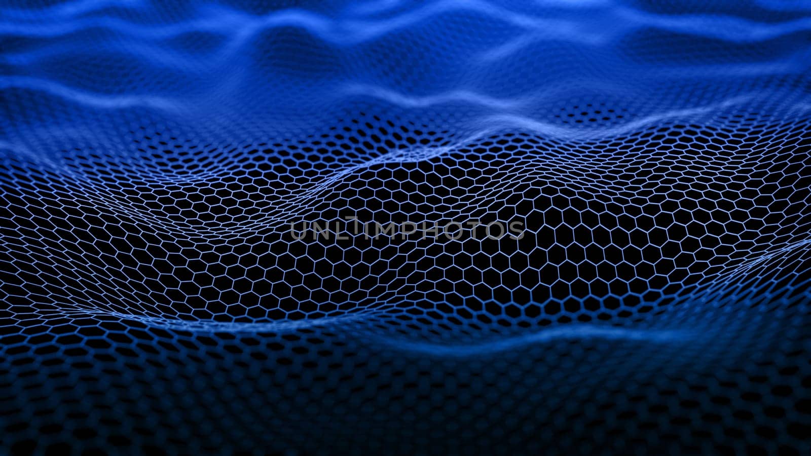 3D render of a digital landscape with connecting hexagon pattern
