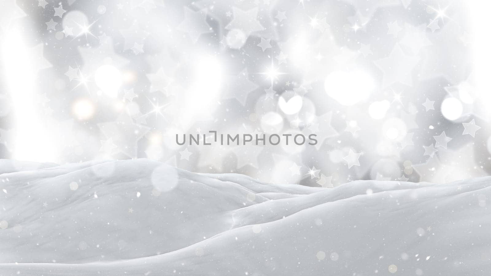 3D render of a close up of snow on a silver starry background