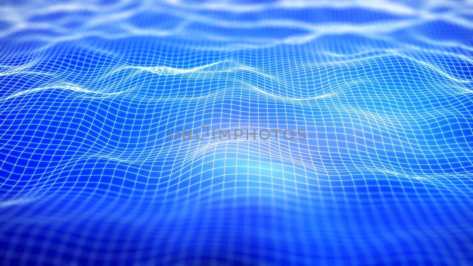 3D render of a digital network background with flowing grid