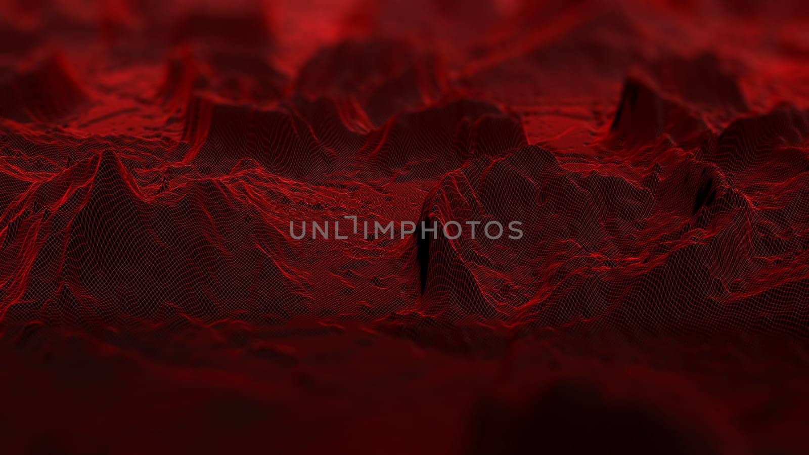 3D render of a digital landscape with connecting lines