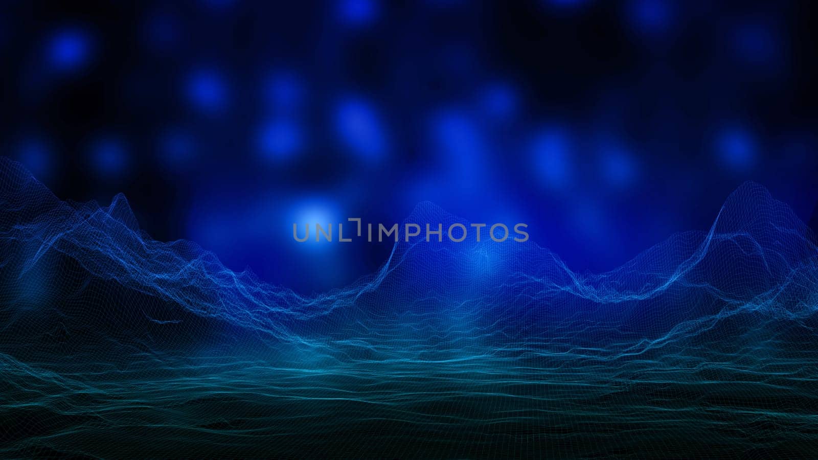 3D render of a digital landscape with flowing dots