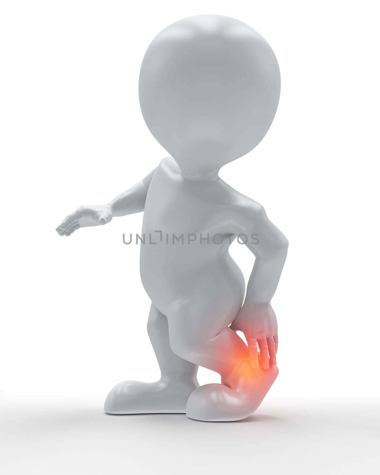 3D render of a figure holding his ankle in pain