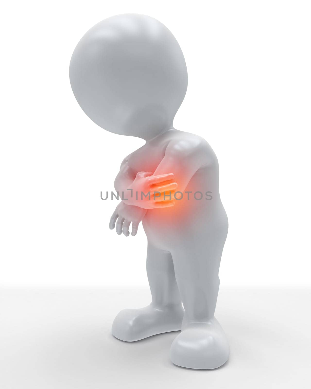 3D render of a figure holding his elbow in pain