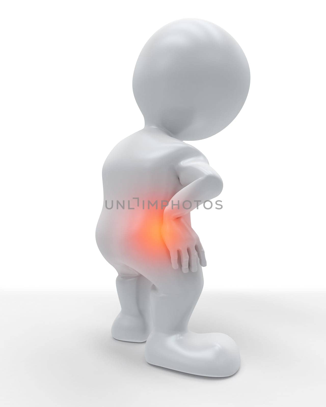 3D render of a figure holding his hip in pain