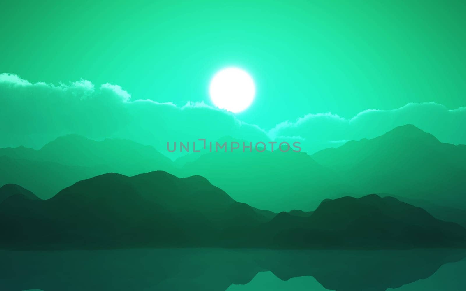 3D render of a green mountain landscape