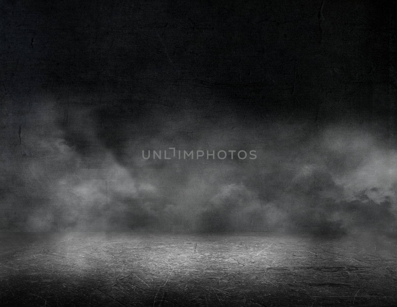 3D render of a grunge room interior with foggy atmosphere