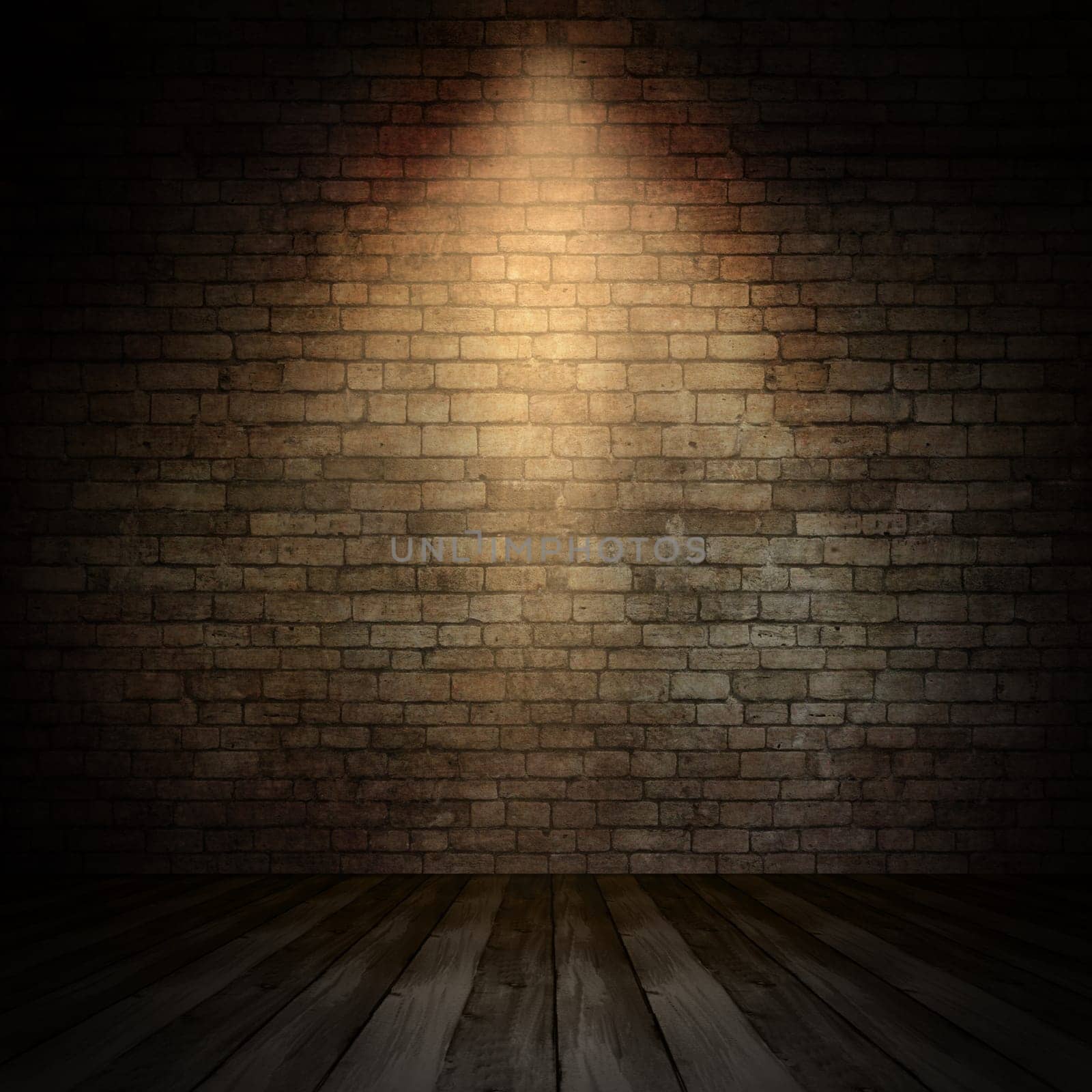 3D render of a grunge interior with spotlight shining down