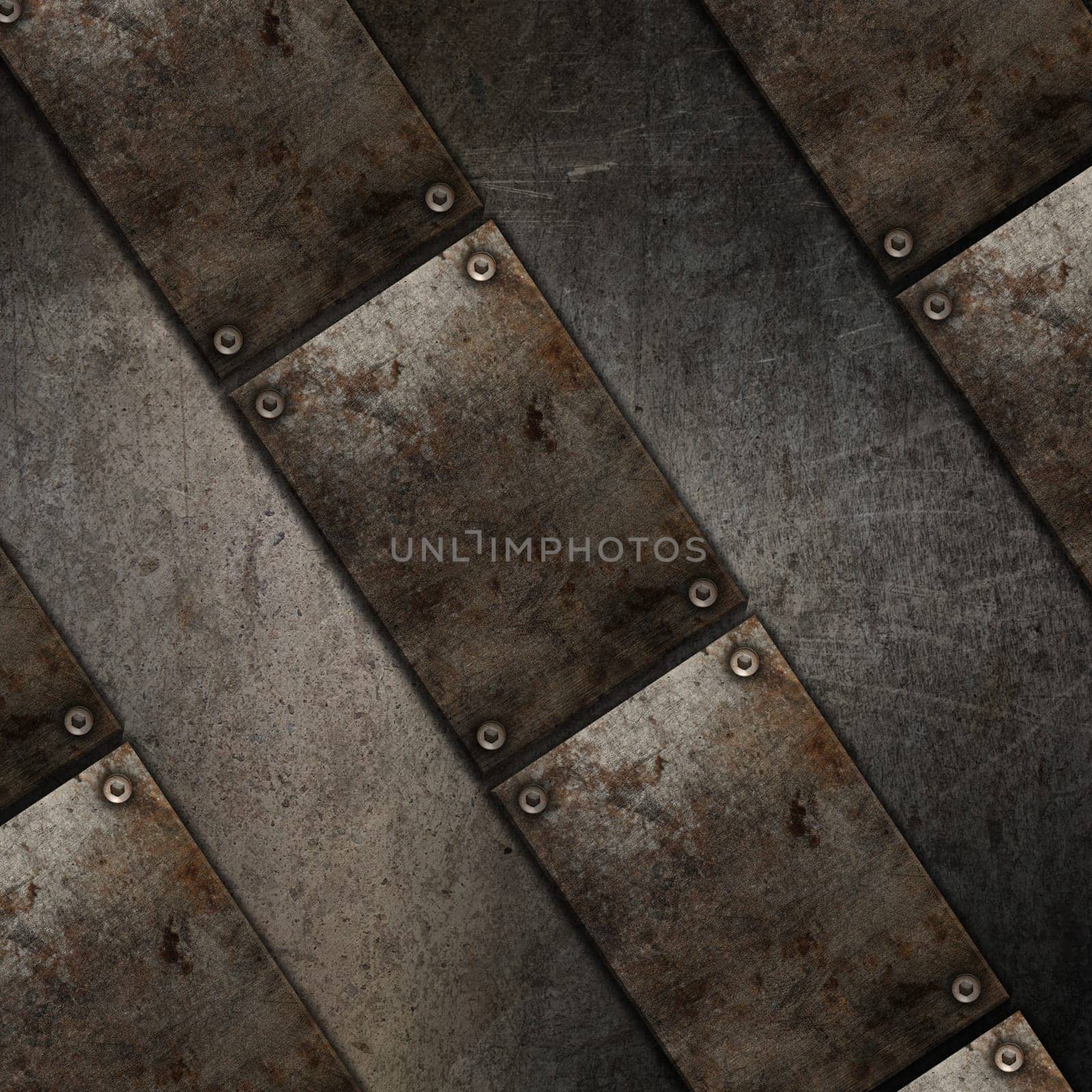 3D render of a grunge texture background with metal plate design