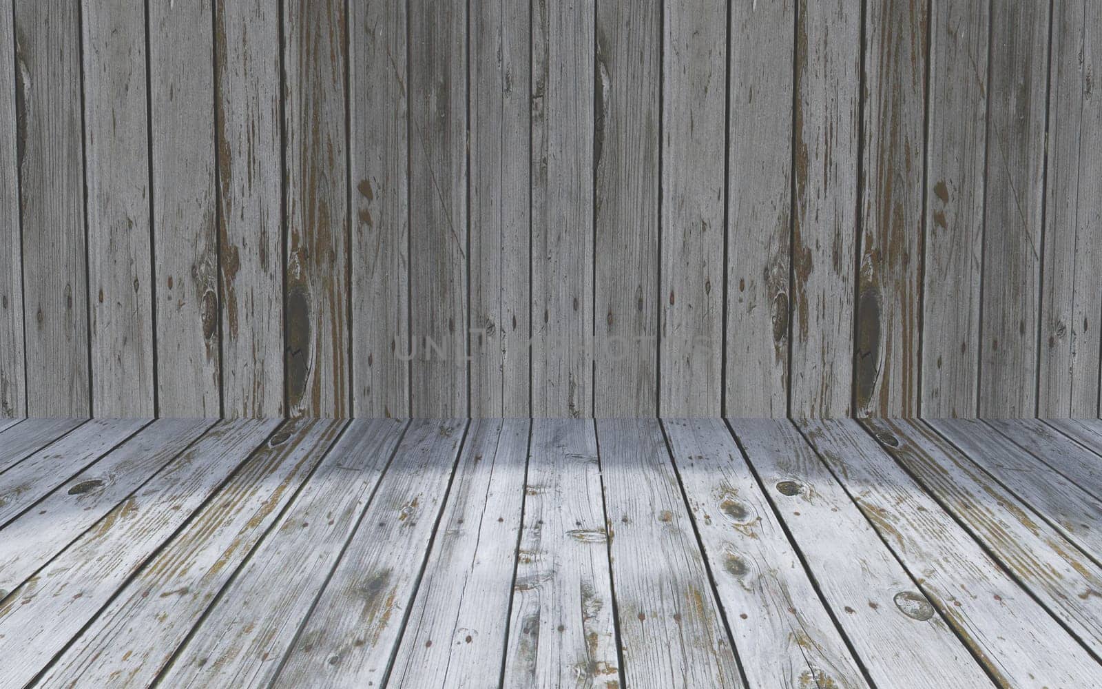 3D render of a grunge style wooden room interior