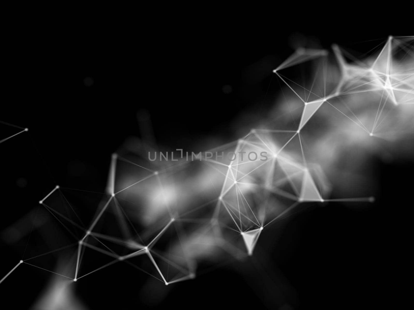 3D render of a low poly background, network connections, shallow depth of field