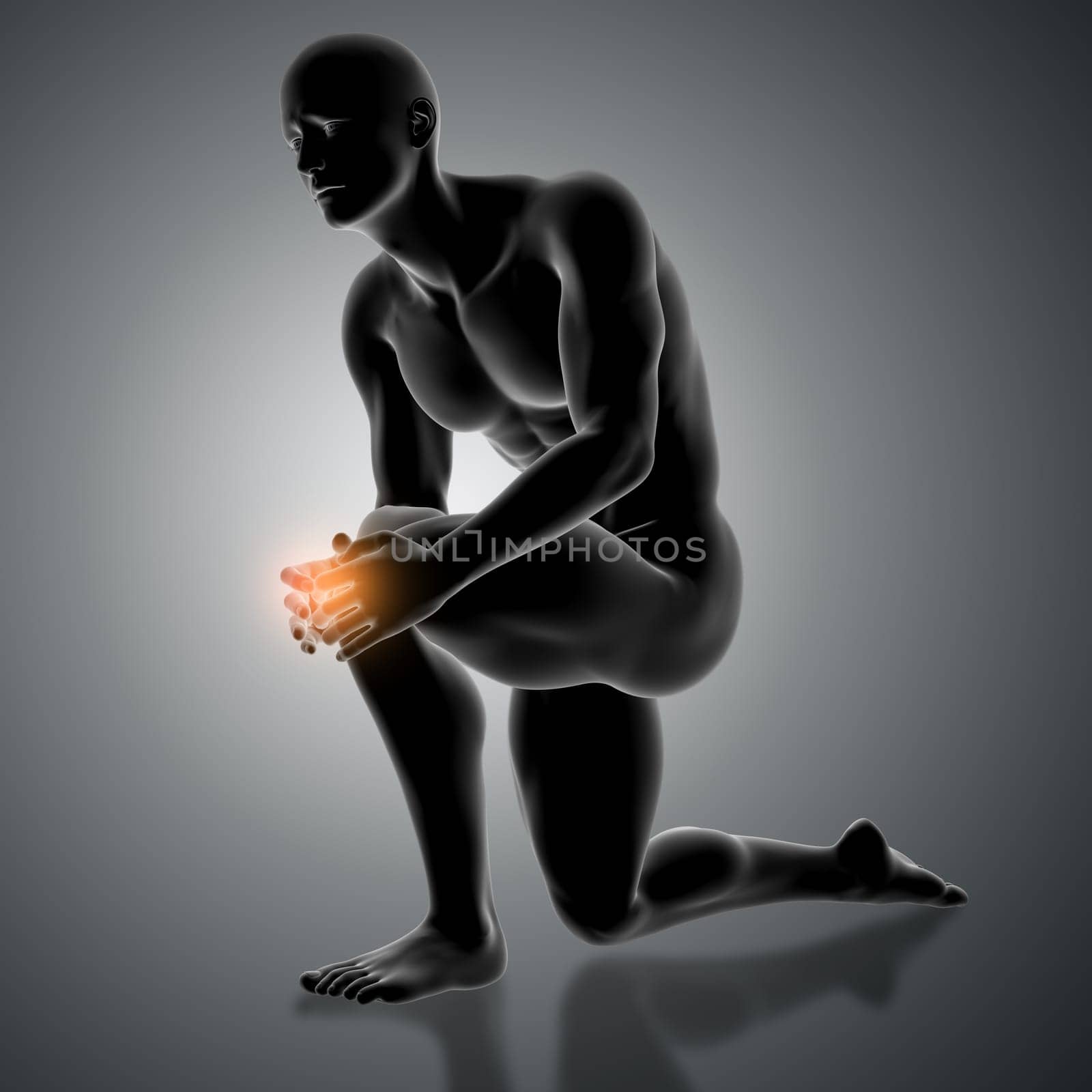 3D render of a male figure holding knee in pain