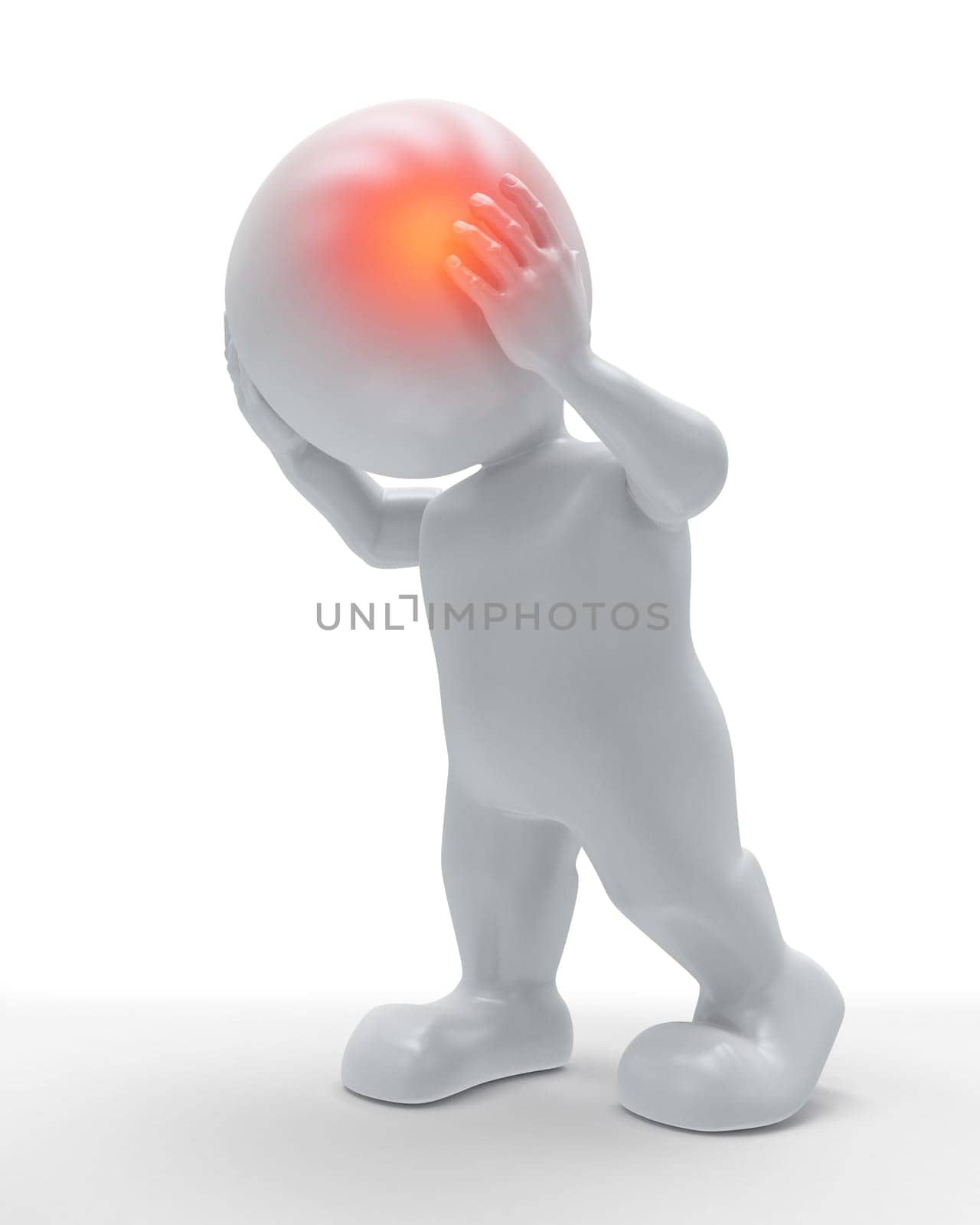 3D render of a male figure with head highlighted in pain