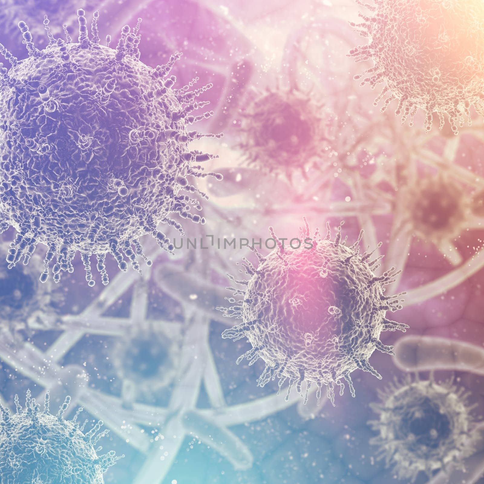 3D render of a medical bacgkround with abstract virus cells with retro effect