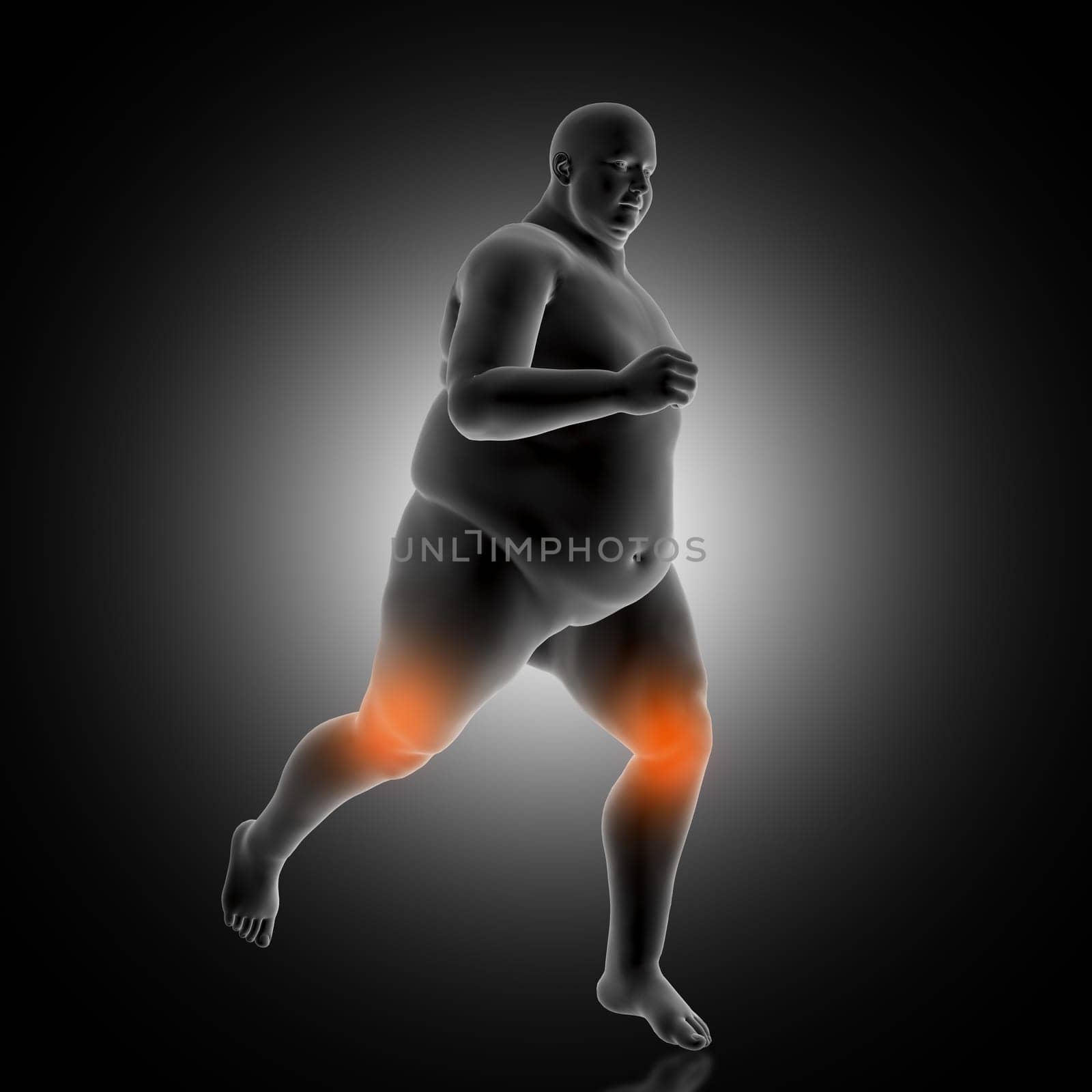 3D render of a medical background showing overweight male jogging