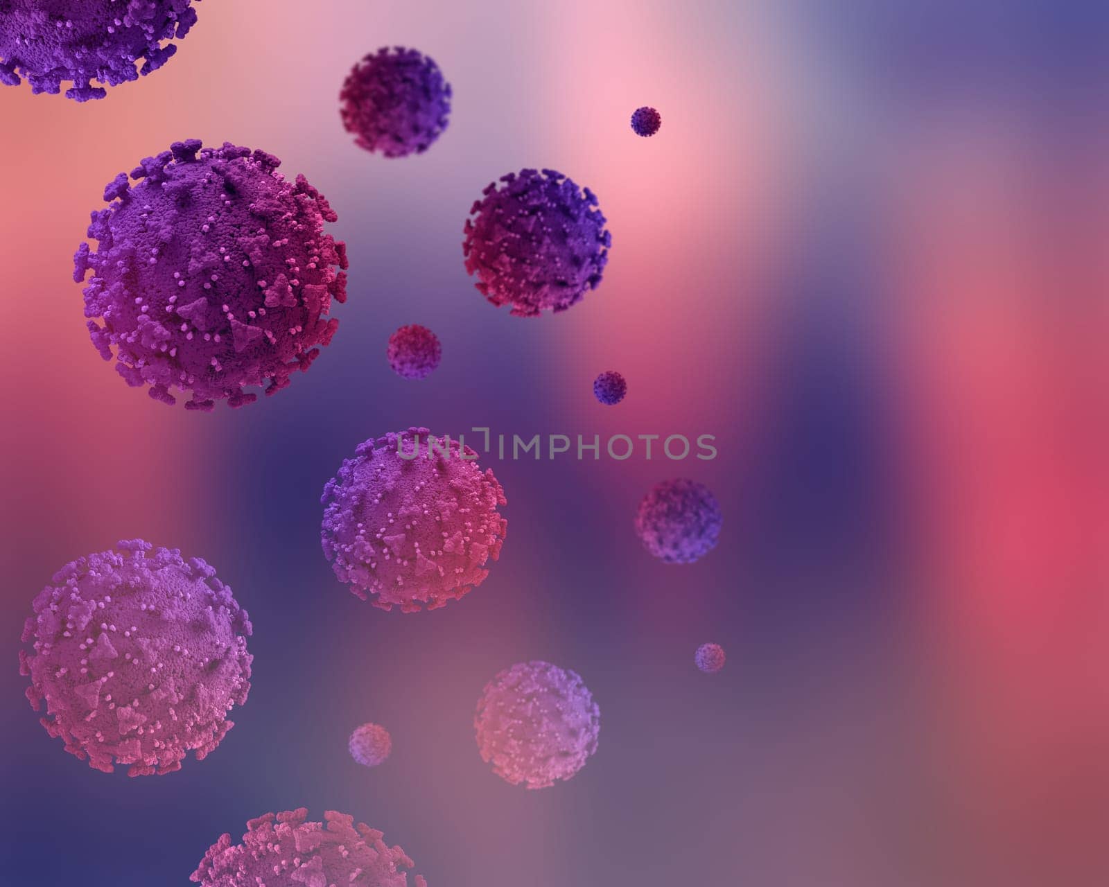 3D render of a medical background with Covid 19 virus cells