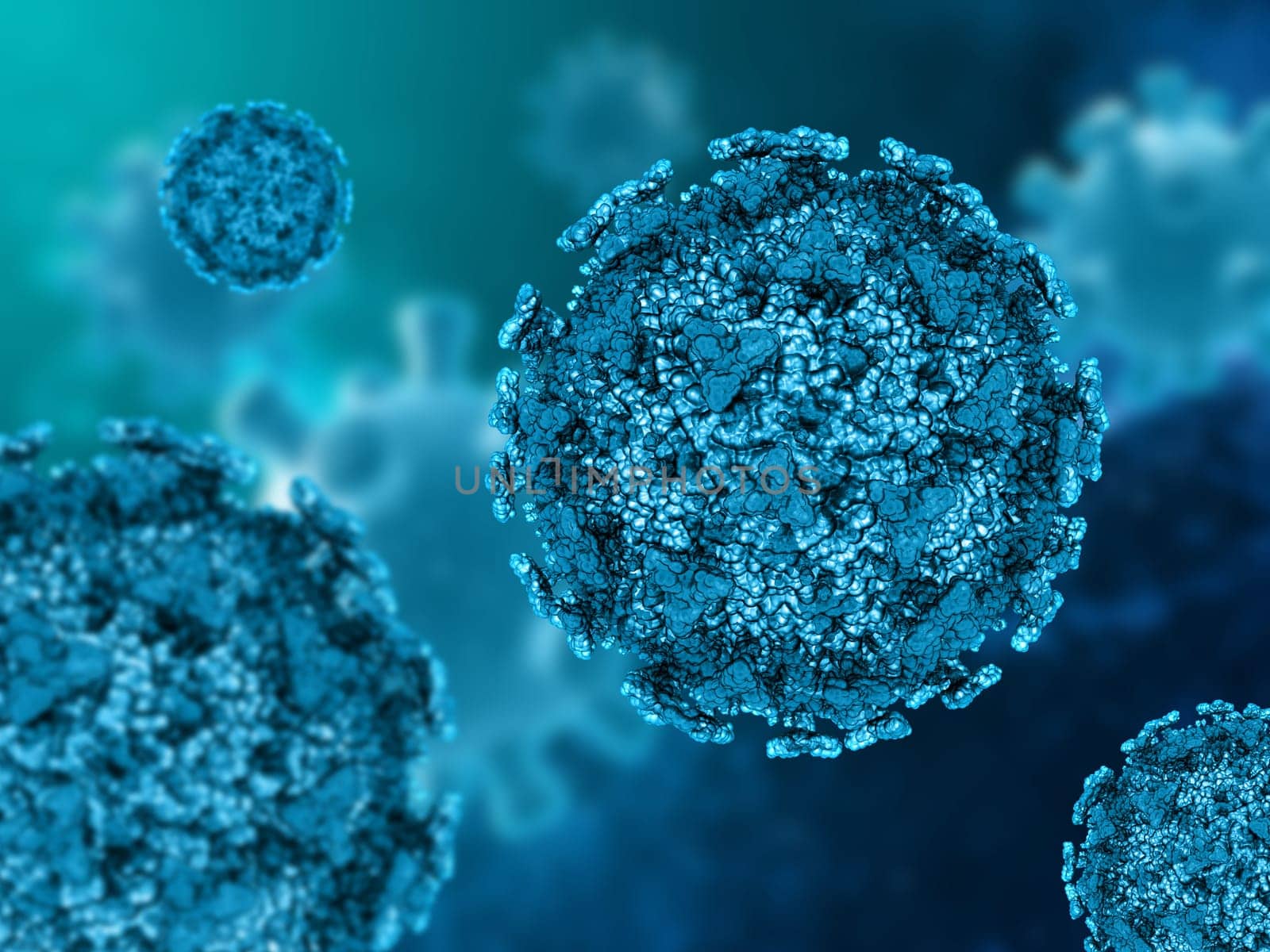 3D render of a medical background with Covid 19 cells