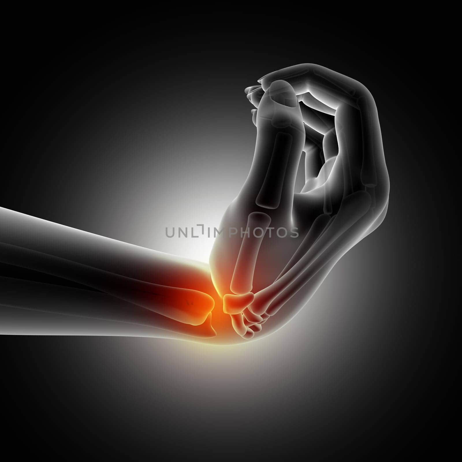3D render of a medical background showing wrist in bent position