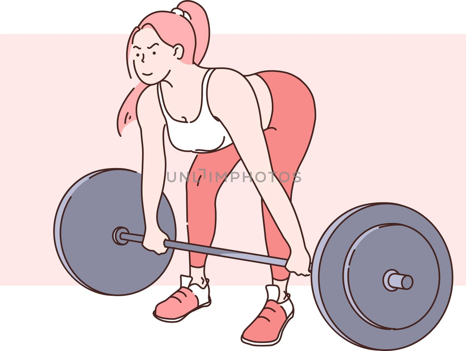 Sports Concept Young Beautiful Athletic Woman performing Bodybuilder exercises. Sports confident girl is ready to win on an allimpiade. Healthy lifestyle, be fit and lose weight. Cartoon flat Design Isolated Vector illustration