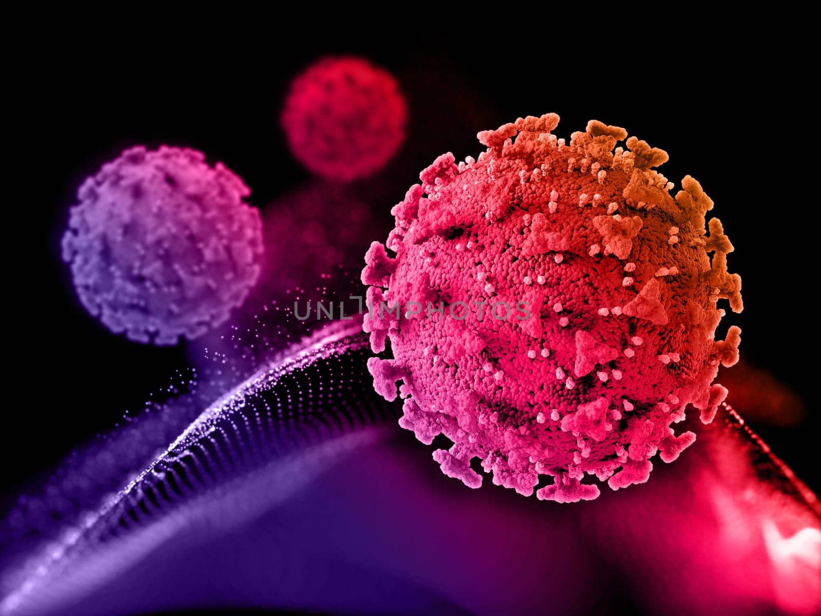 3D render of a medical background with Covid 19 virus cells
