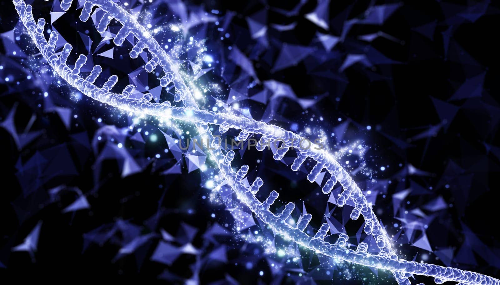 3D render of a medical background with DNA strand on a low poly design