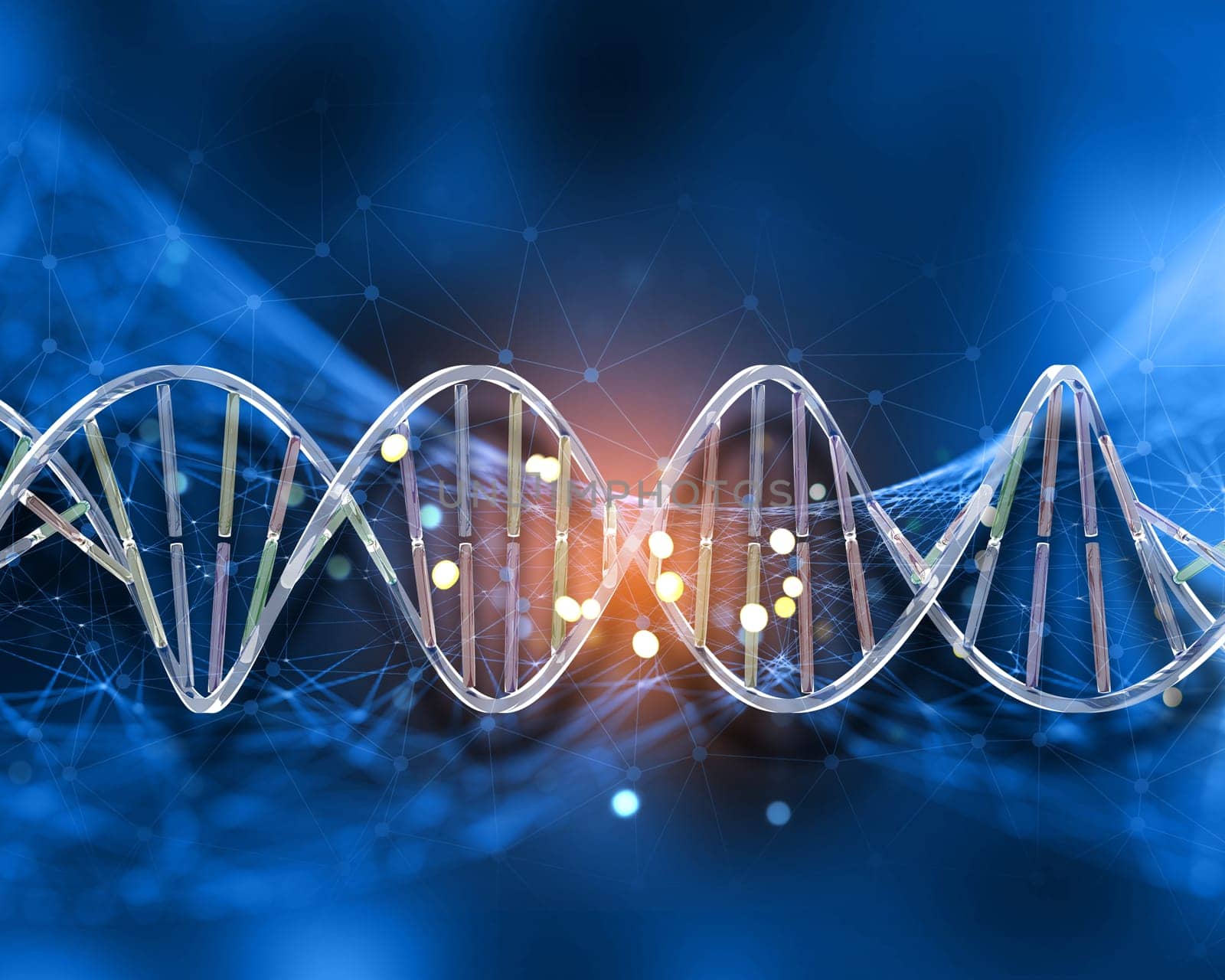 3D render of a medical background with DNA strands on low poly design