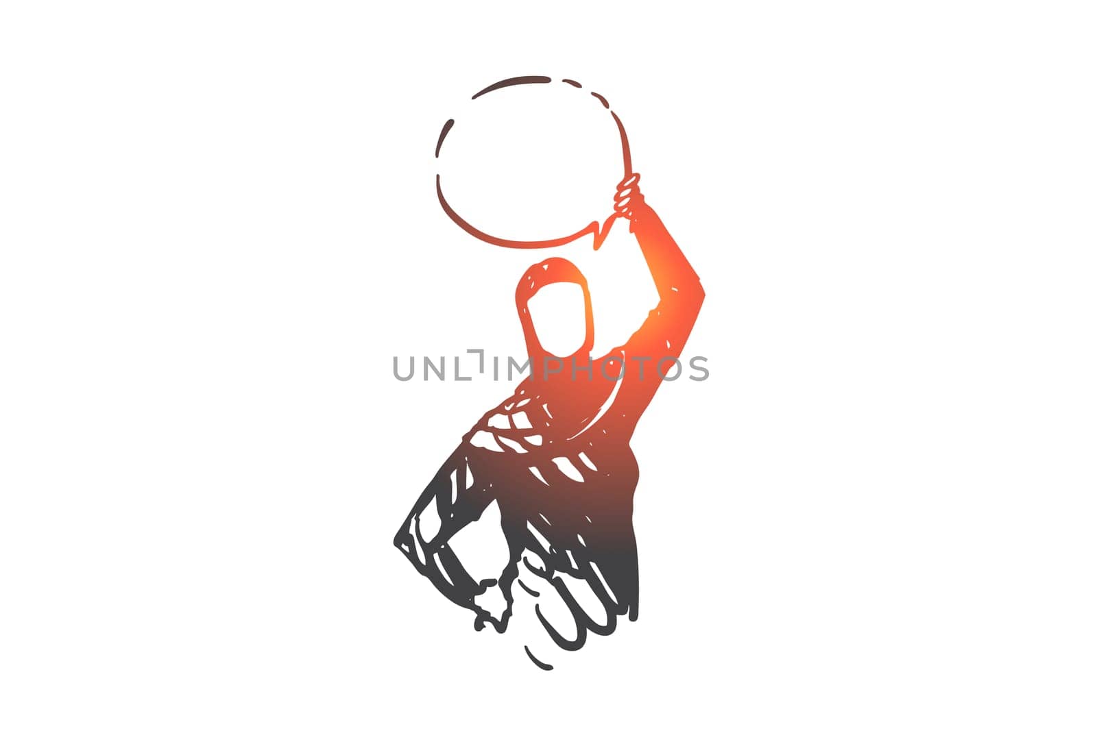 Muslim woman fighting for freedom of speech concept sketch. Arab feminist expressing opinion. Female activist with empty speech bubble, protester declaring gender equality. Hand drawn isolated vector