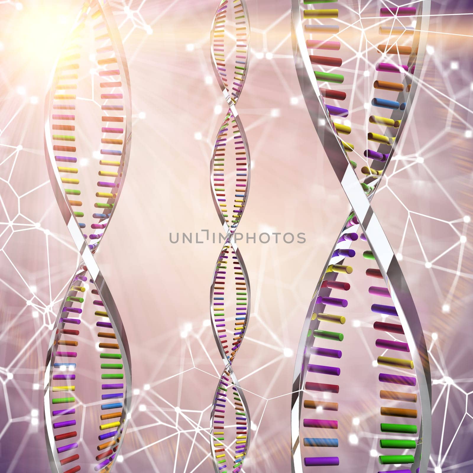 3D render of a medical background with DNA strands on low poly design