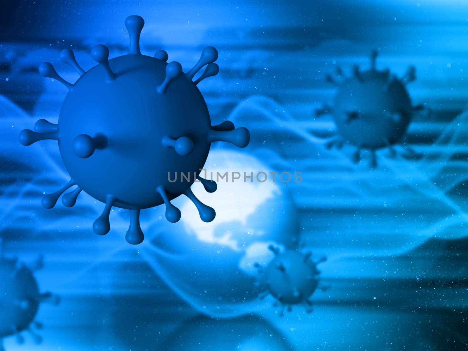 3D render of a medical background with abstract virus cell on defocussed globe background