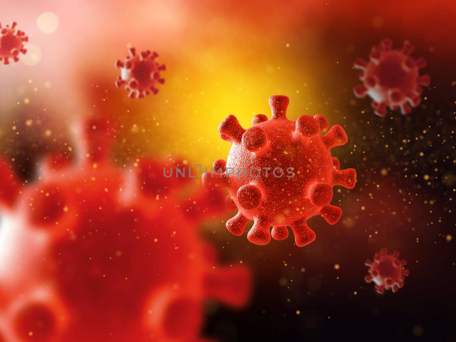 3D render of a medical background with abstract virus cells - corona