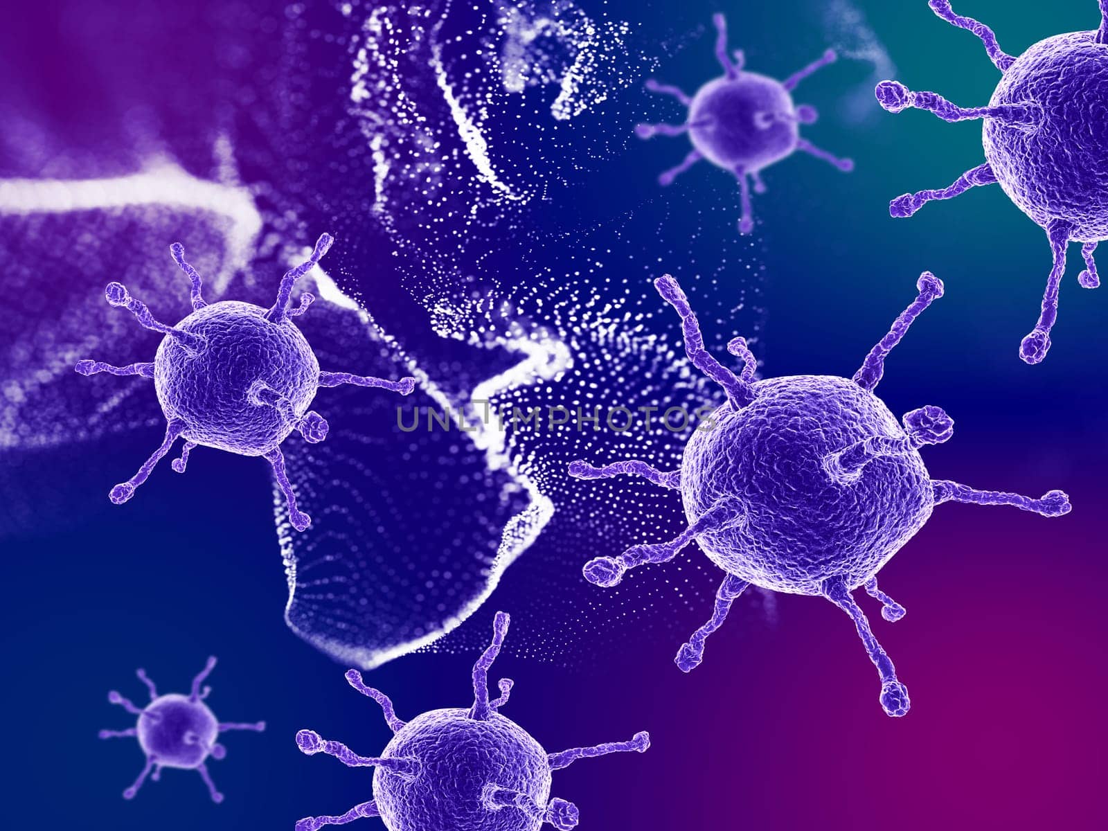 3D render of a medical background with abstract virus cells