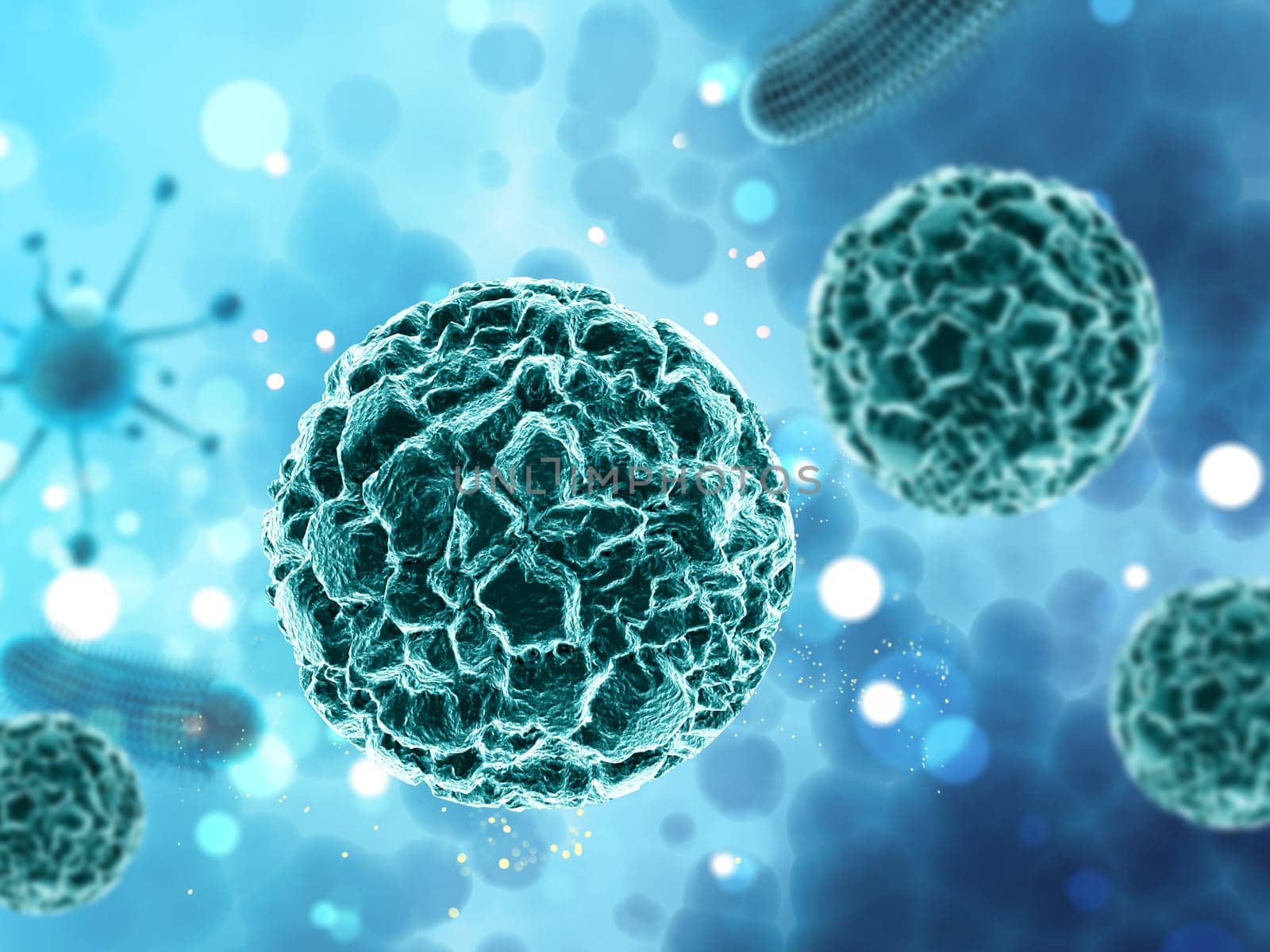 3D render of a medical background with abstract virus cells