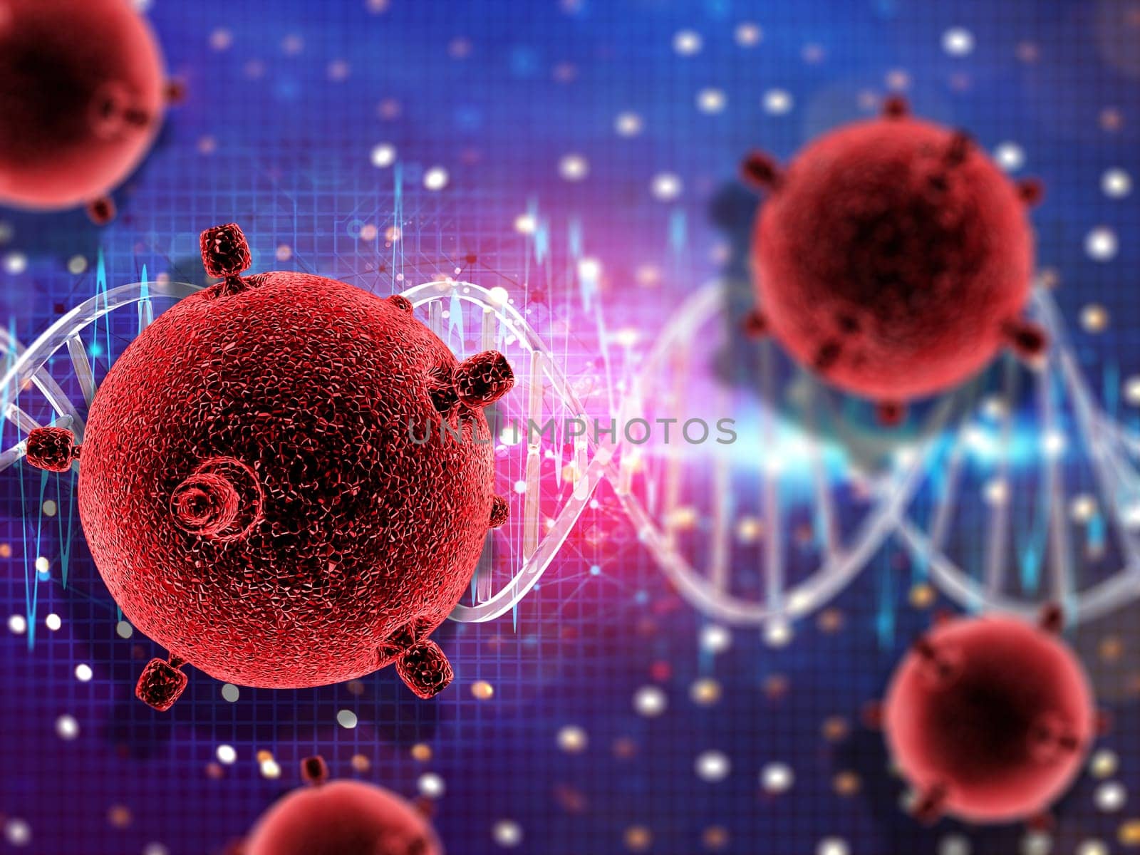 3D render of a medical background with abstract virus cells