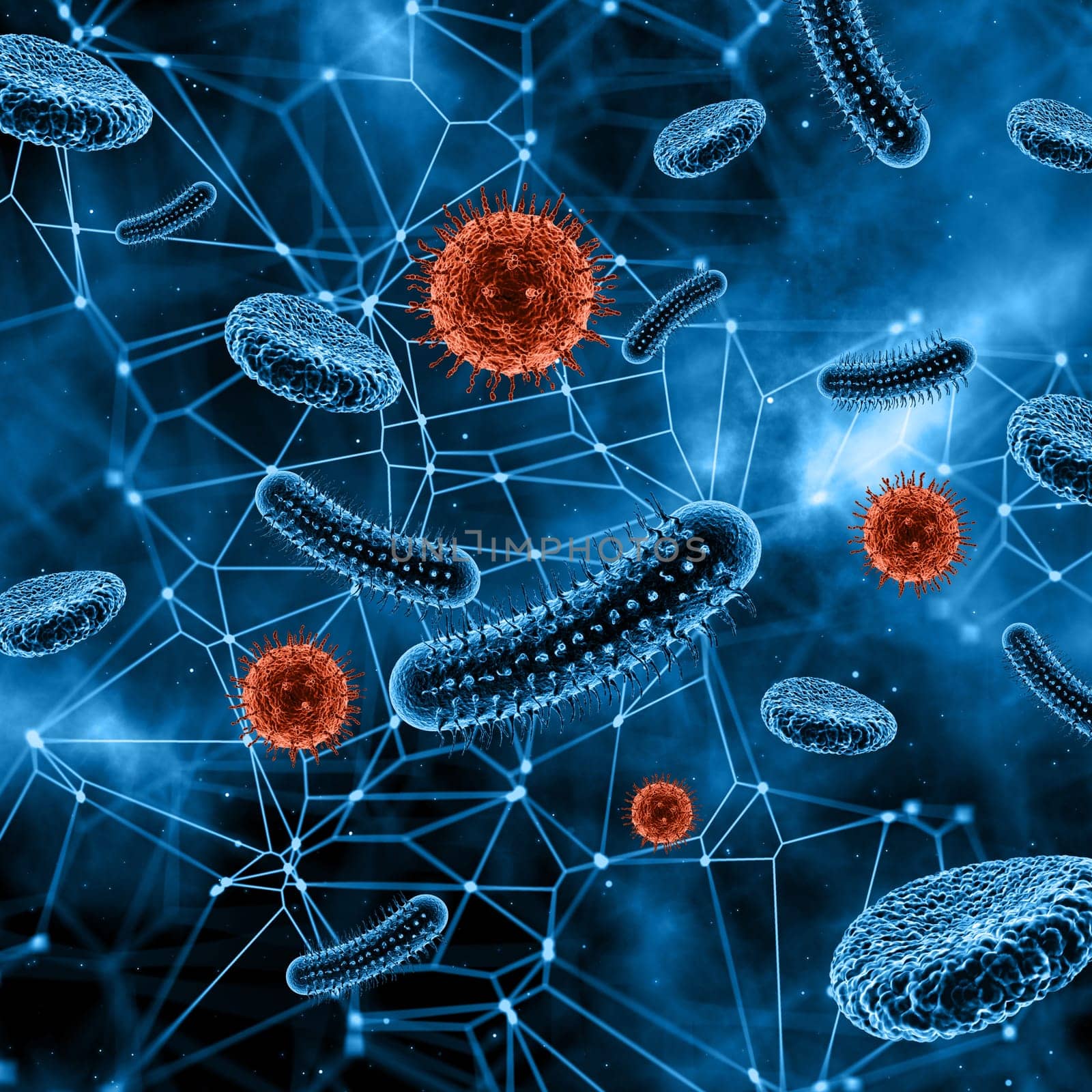 3D render of a medical background with abstract virus cells