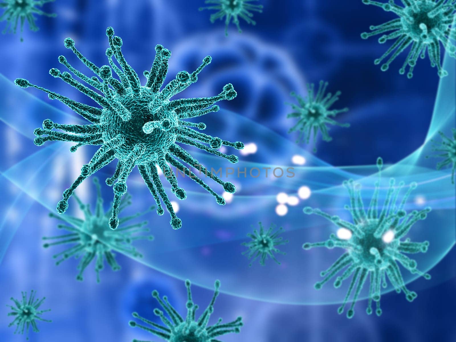 3D render of a medical background with abstract virus cells