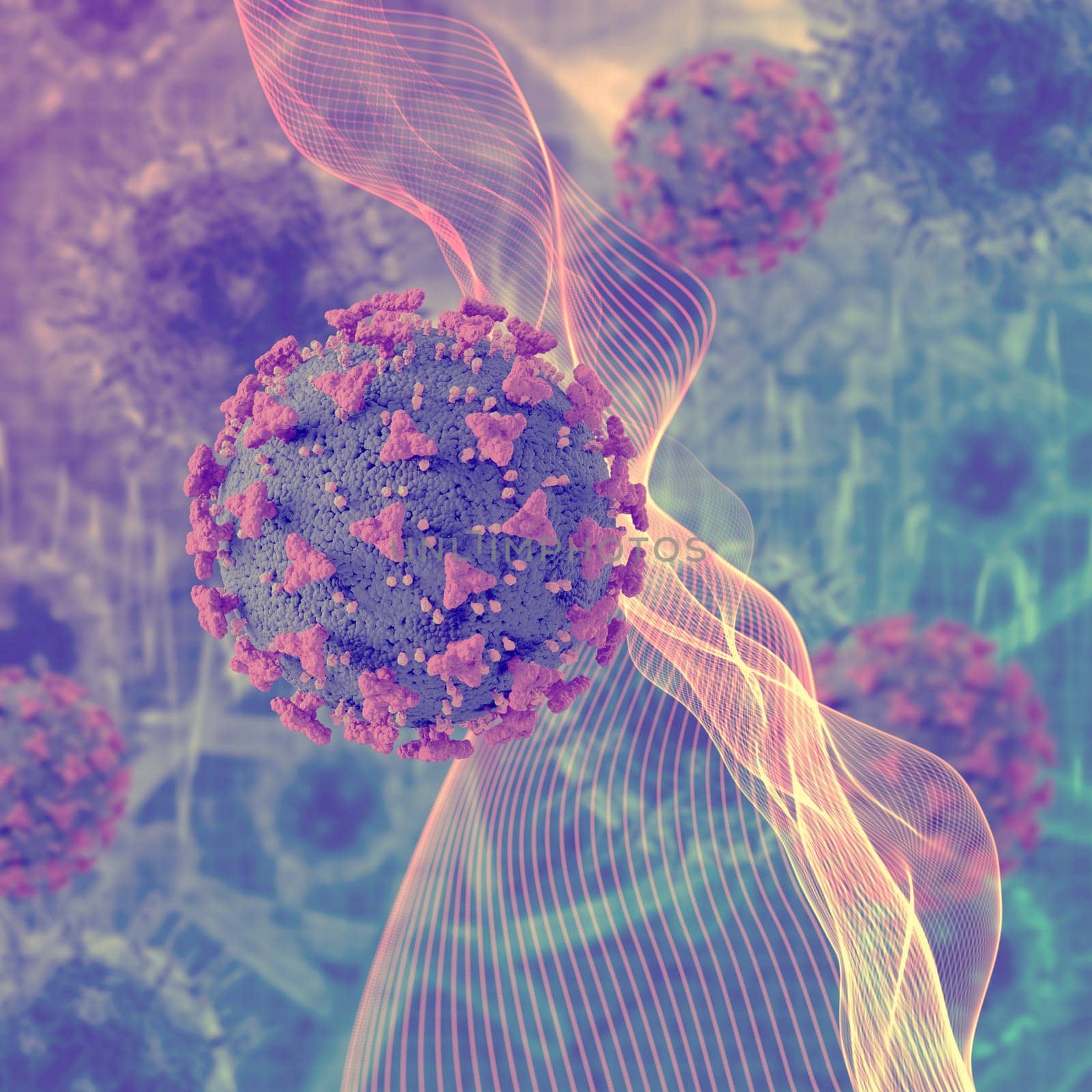 3D render of a medical background with abstract virus cells vintage style