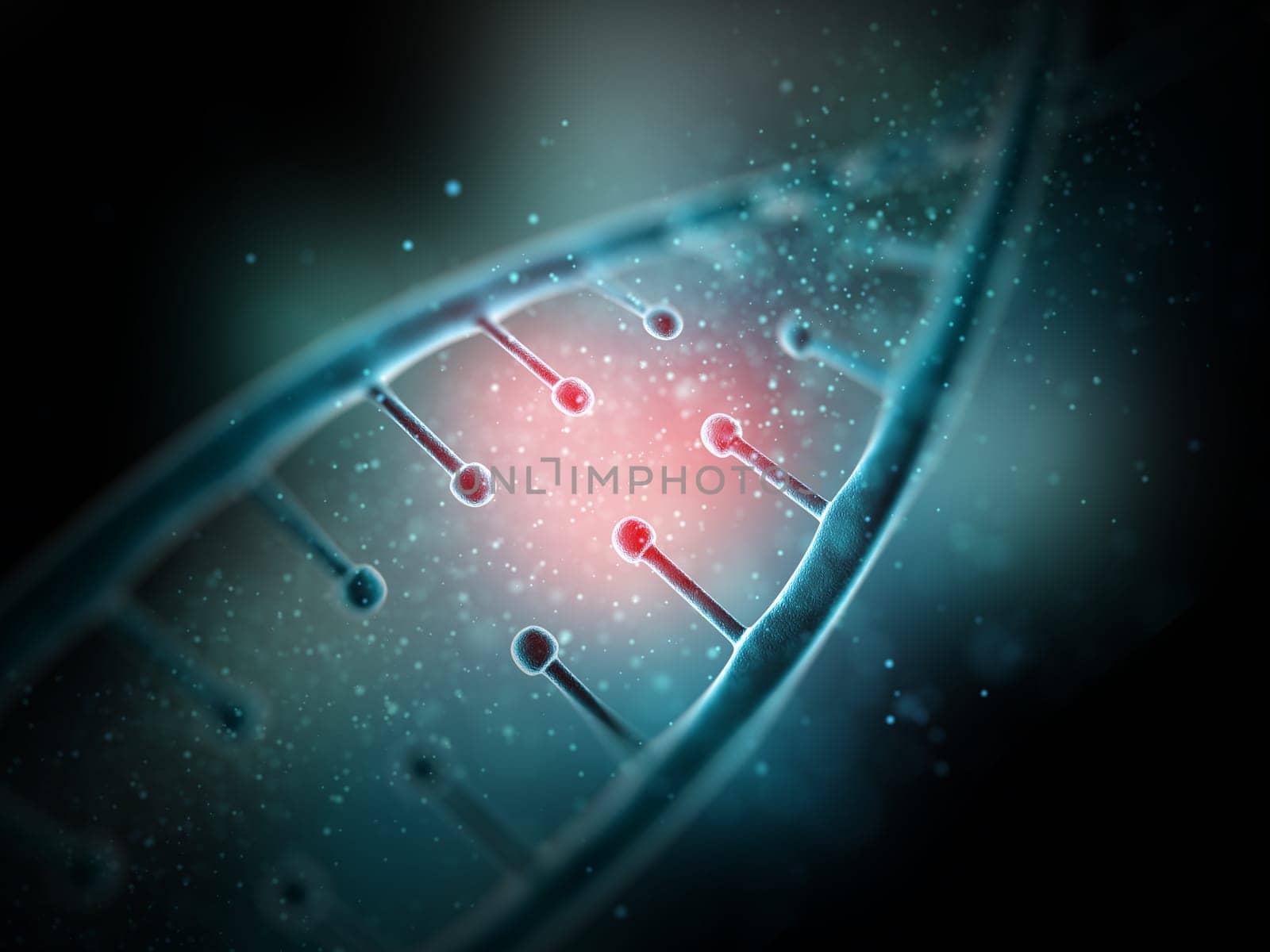 3D render of a medical background with close up of a DNA strand