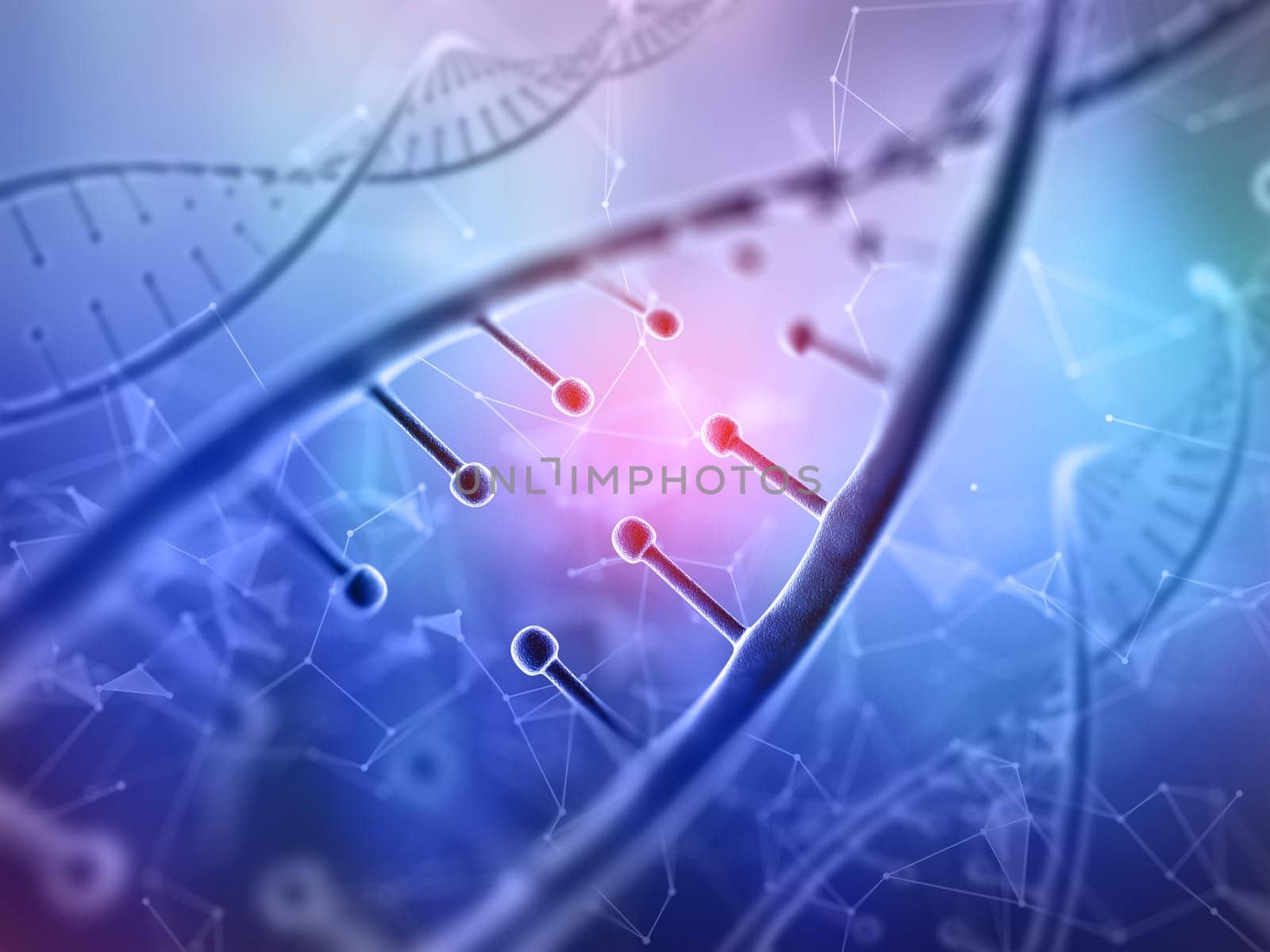 3D render of a medical background with close up of a DNA strands on low poly design