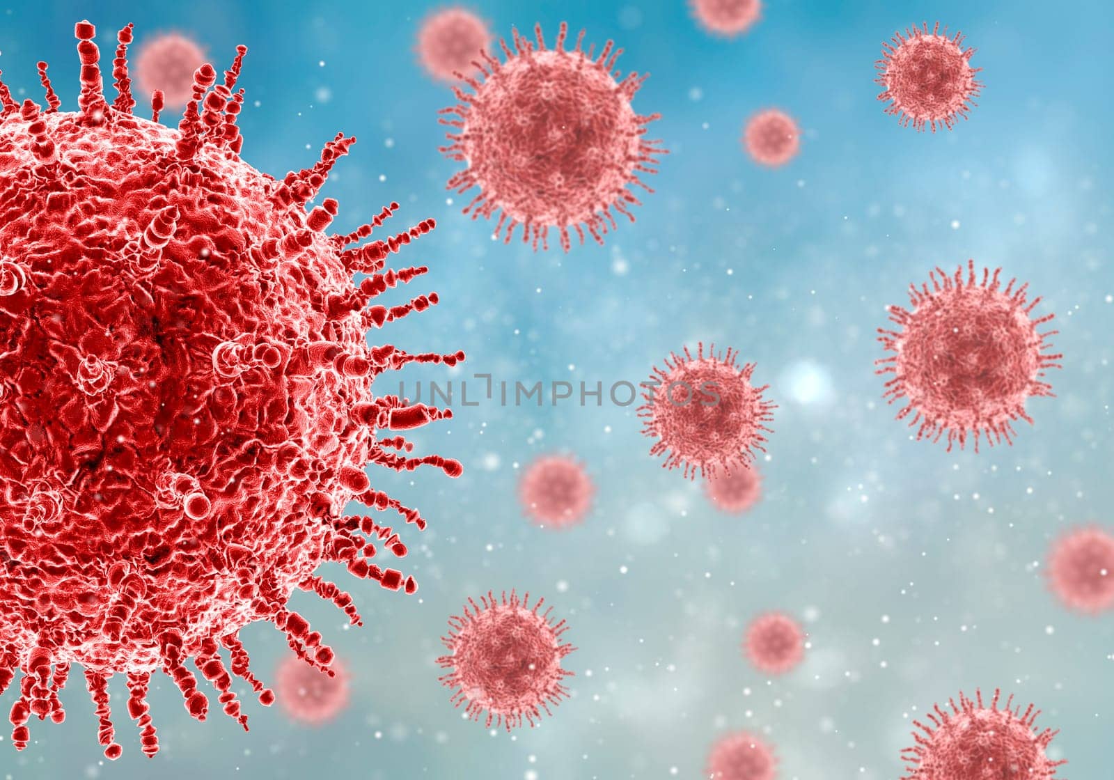 3D render of a medical background with close up of virus cell