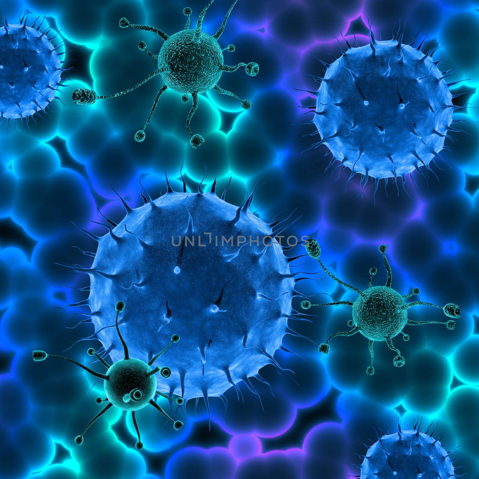 3D render of a medical background with abstract virus cells