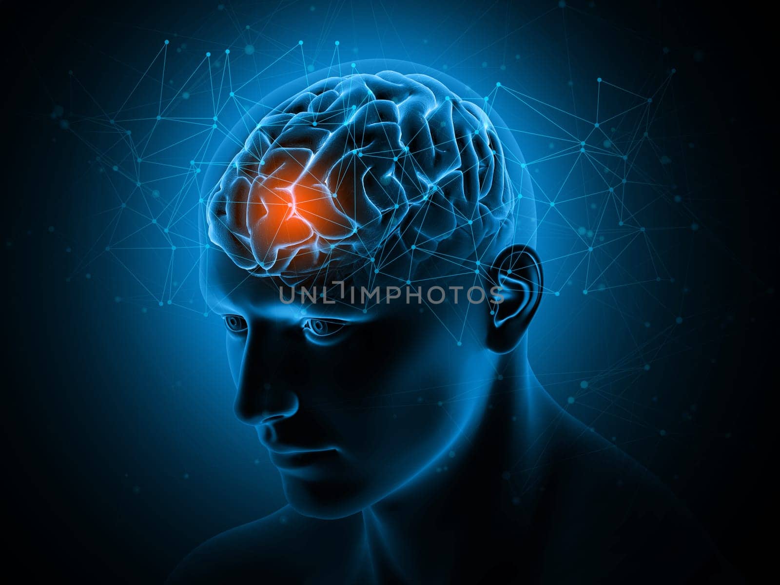 3D render of a medical background with brain highlighted