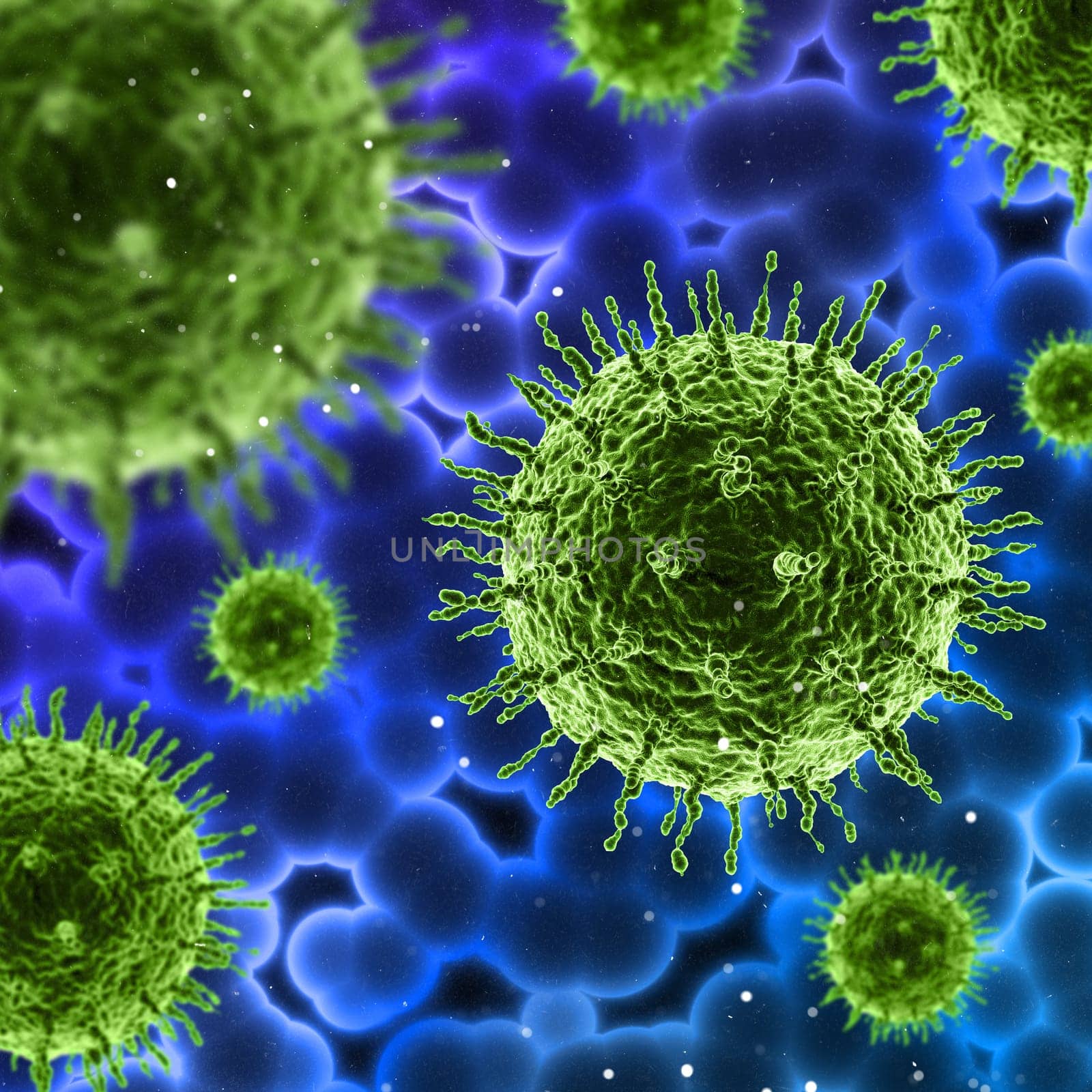 3D render of a medical background with close up of fictional virus cells