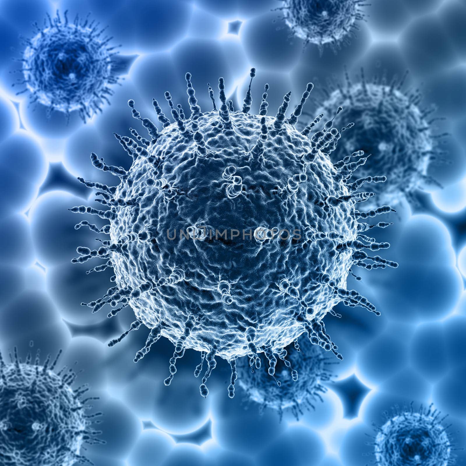 3D render of a medical background with detailed virus cells