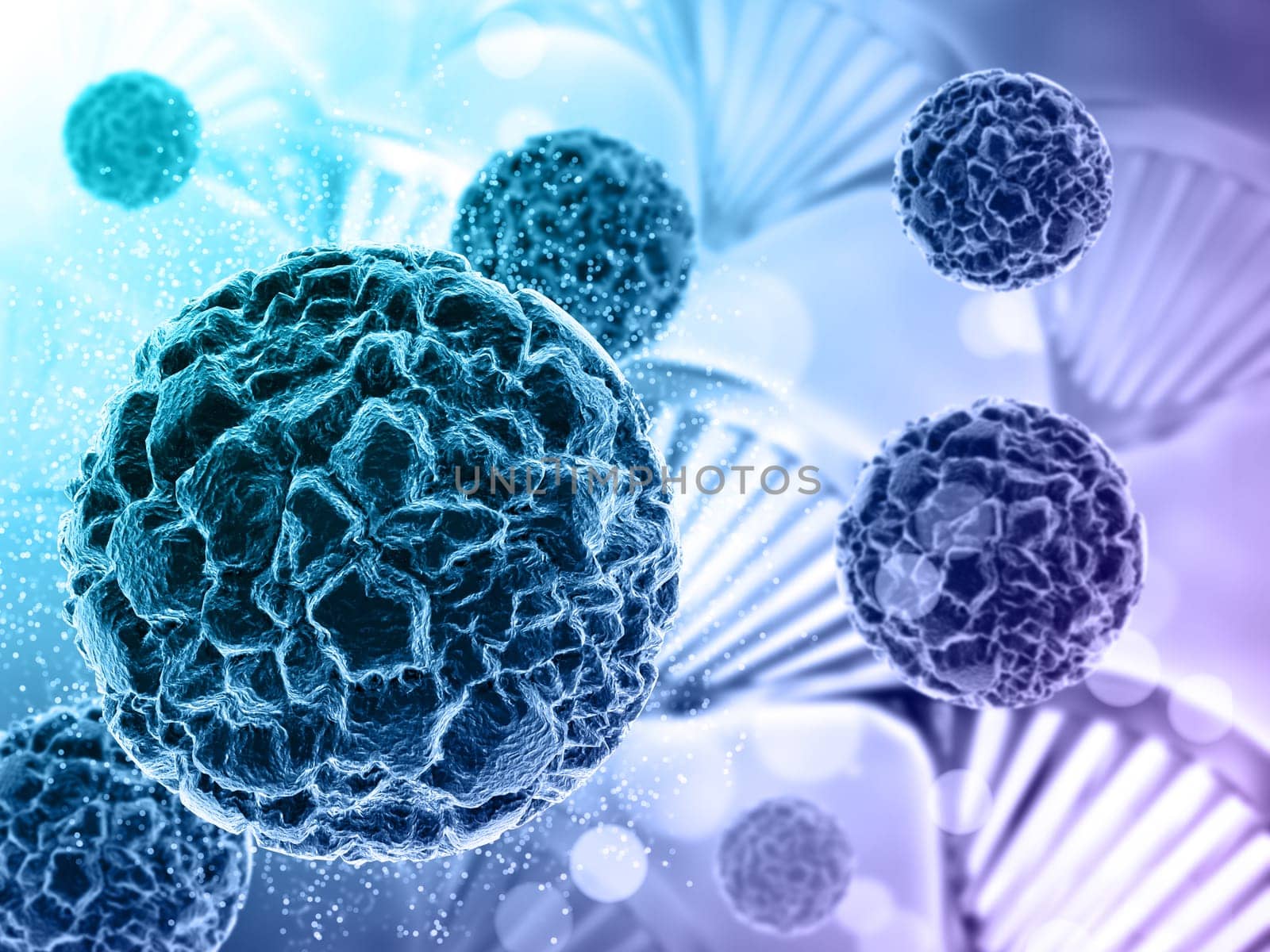 3D render of a medical background with close up of virus cell